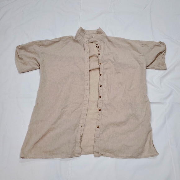 H&M Linen, Large Beige Button-Up Dress Shirt - Picture 1 of 6